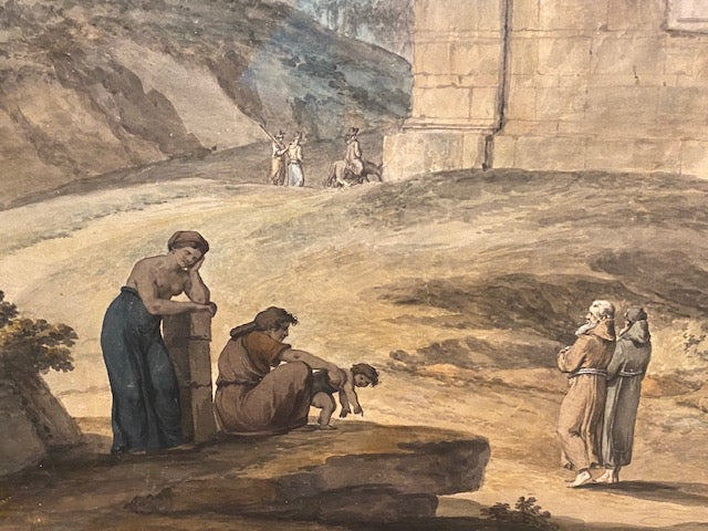 Grand Tour aquarel grafmonument van de Horatiërs aan de via Appia.